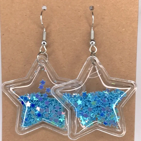 PVC Star Confetti Dangle Earrings - Picture 1 of 2